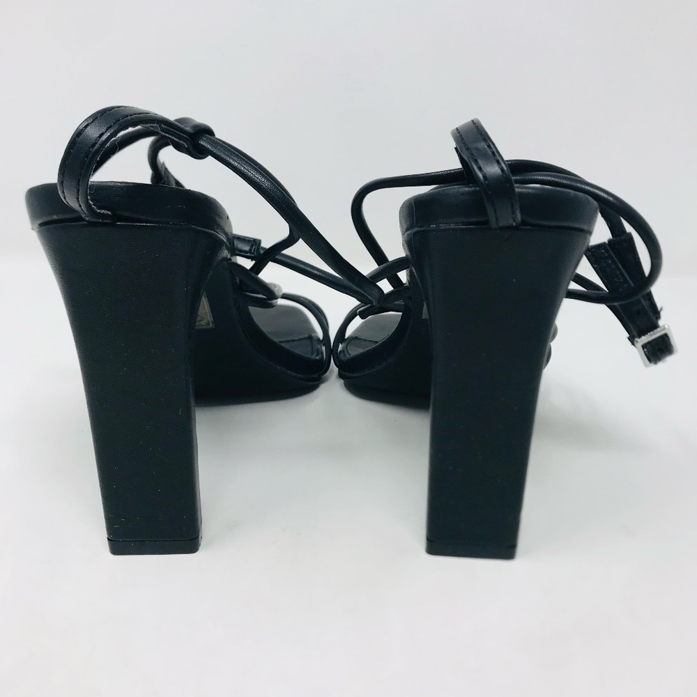 Nasty Gal Square Toe Ankle Strap Strappy Heel Black Size 38 - Picture 7 of 7